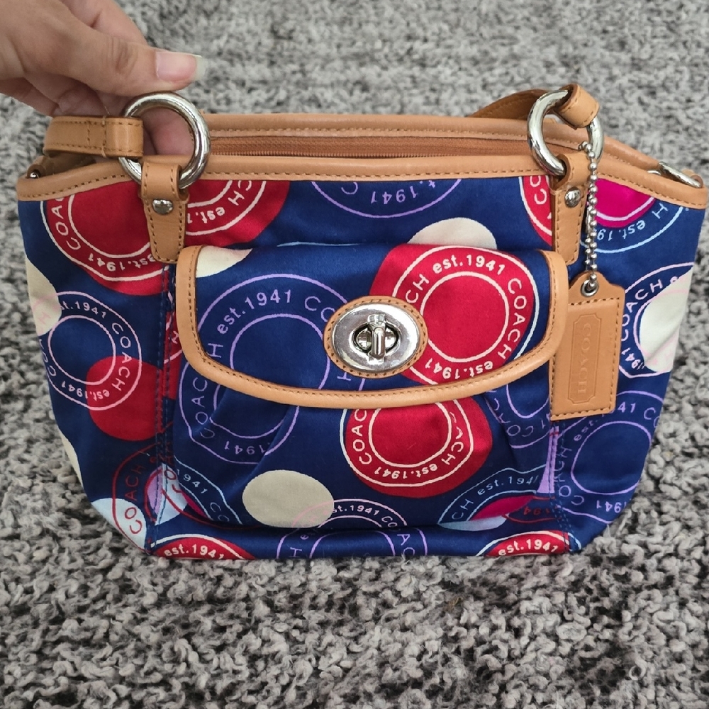 Vintage Coach Blue and Red Signature Shoulder Bag